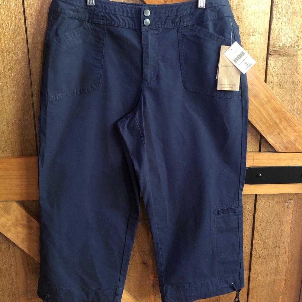 Misses’s COLDWATER CREEK Navy Blue Stretch Poplin Cropped Capris. Size 10. NWT